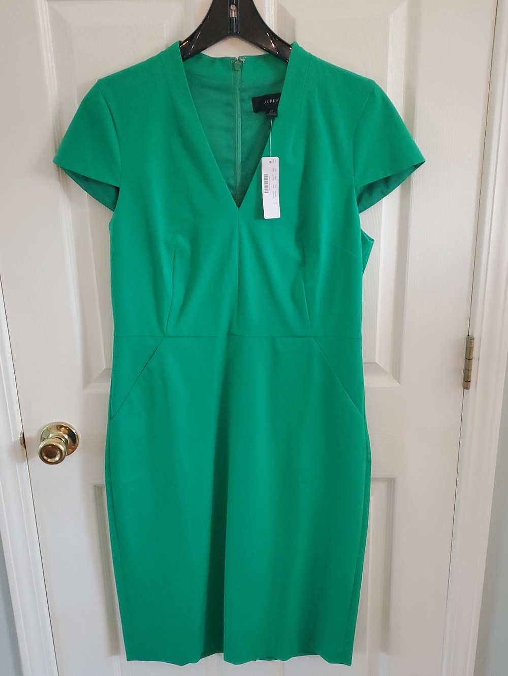 J. Crew Emerald Green V-Neck Sheath Dress with Cap Sleeves